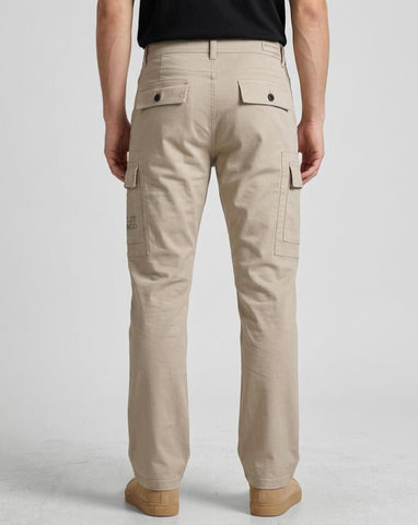 Beige Utility Pocket Cargo Pants for Men Trekyoo