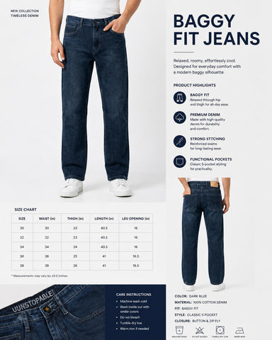 Men’s Midnight Indigo Wash Baggy Fit Denim Jeans