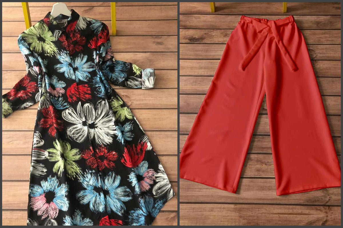 Bold Blossom Kurti & Red Plazzo Set