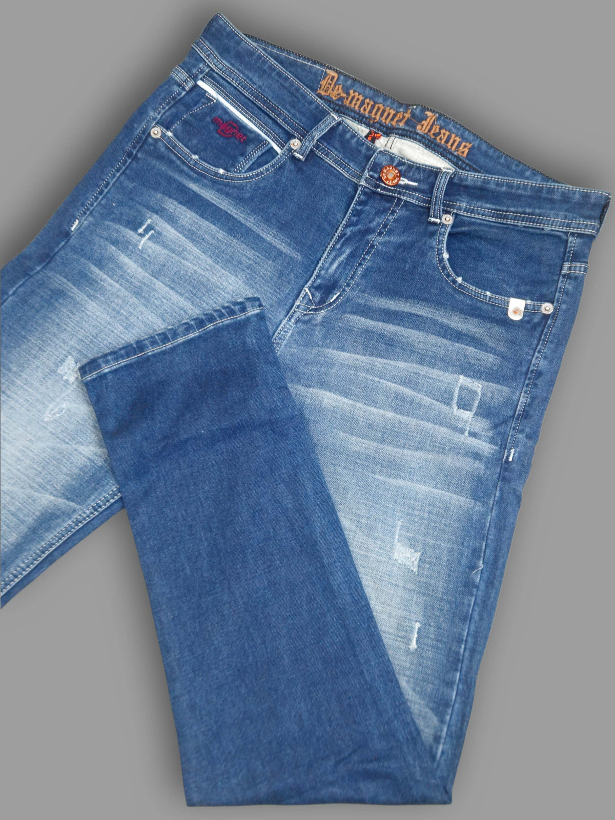 Men's Slim Fit Blue Jeans with Scratch & Distressed Effect