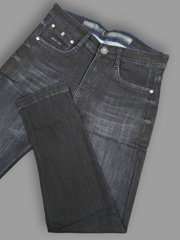 Charcoal Black Washed Slim Fit Stretch Denim Jeans for Men