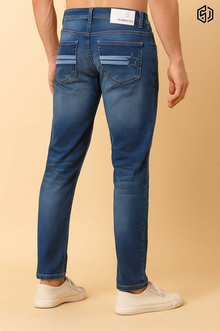 Men's Slim Fit Distressed Washed Blue Denim Jeans