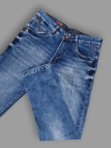 Zyvo Premium Washed Blue Slim Fit Stretch Denim Jeans for Men Trekyoo