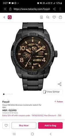 Fossil ME3256 Bronson Automatic Watch for Men's