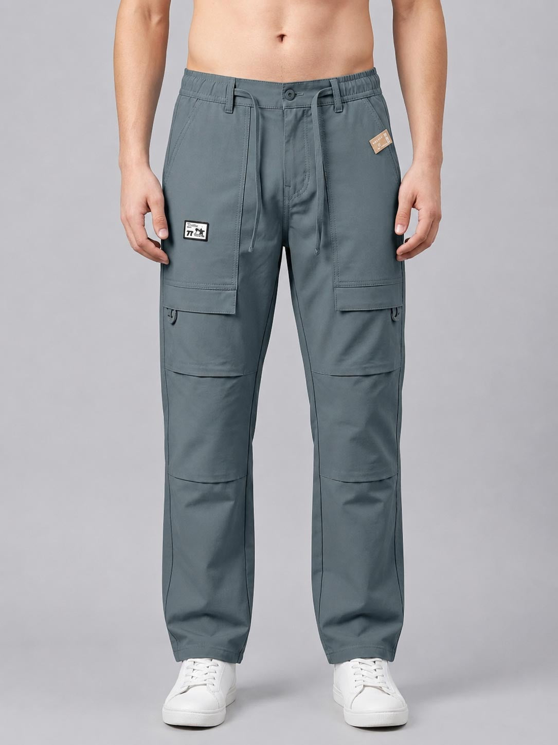 Men’s baggy fit sage green cargo jogger pants front view