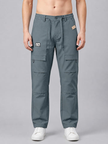 Men’s baggy fit sage green cargo jogger pants front view