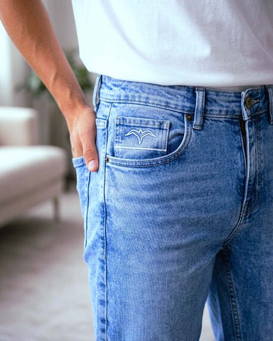 Men’s Light Blue Straight Fit Jeans – Washed Classic Denim Everyday Wear