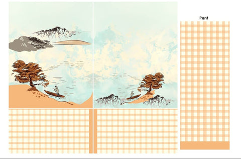 Pastel Blue Scenic & Checkered Co-Ord Set