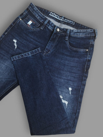 Vintage Distressed Indigo Slim Fit Jeans for Men's