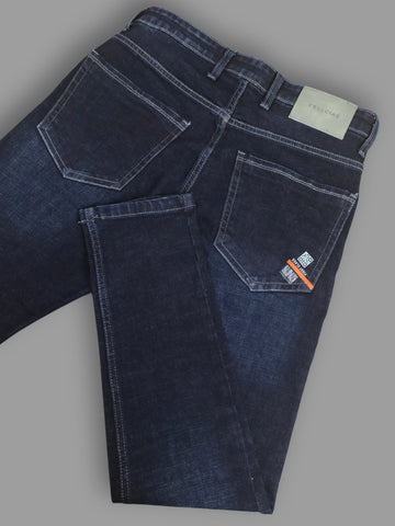 Men's Dark Blue Slim Fit Distressed Stretch Jeans