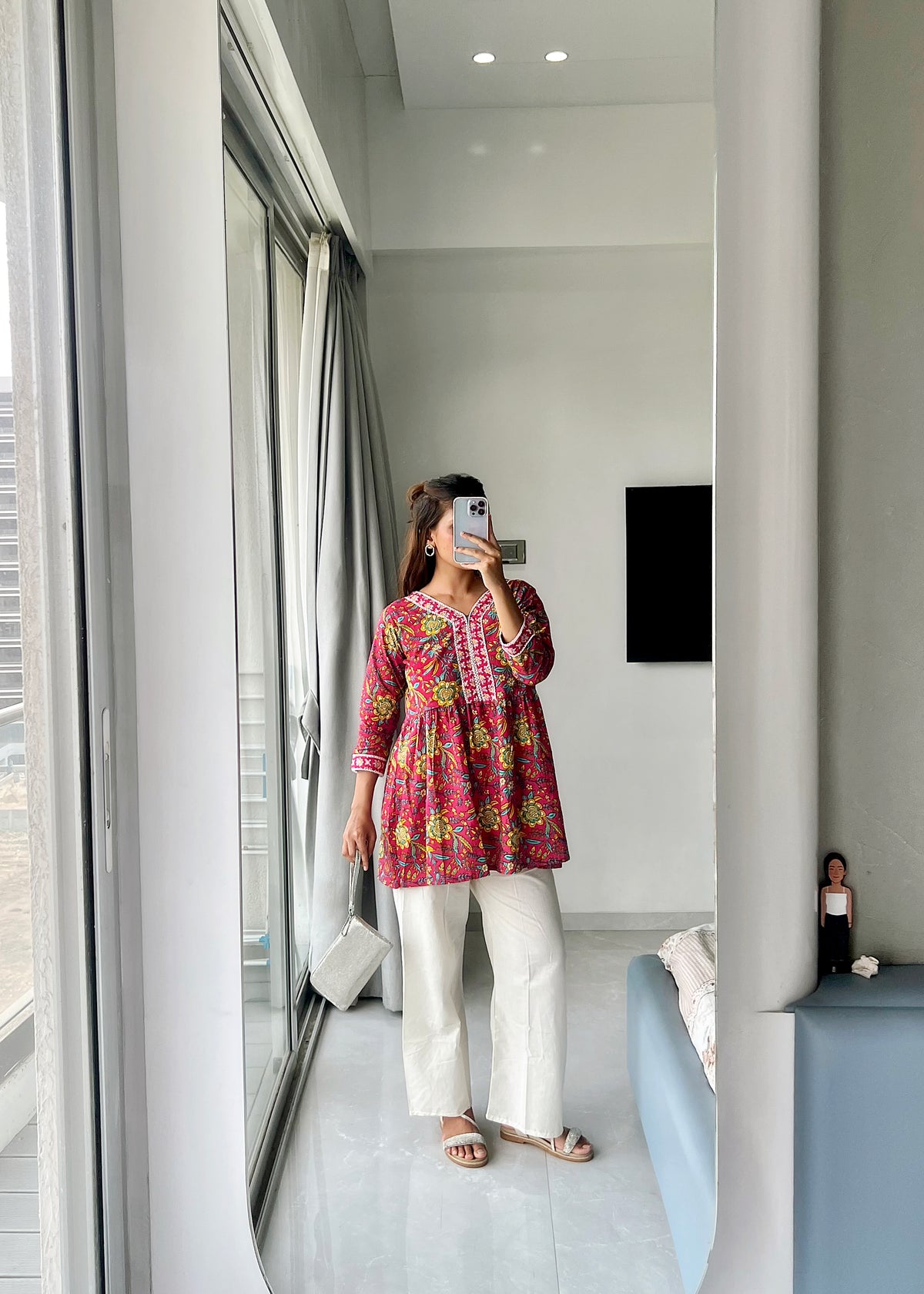 Floral Hand-Block Printed Short Kurti – Pink Bloom Edition