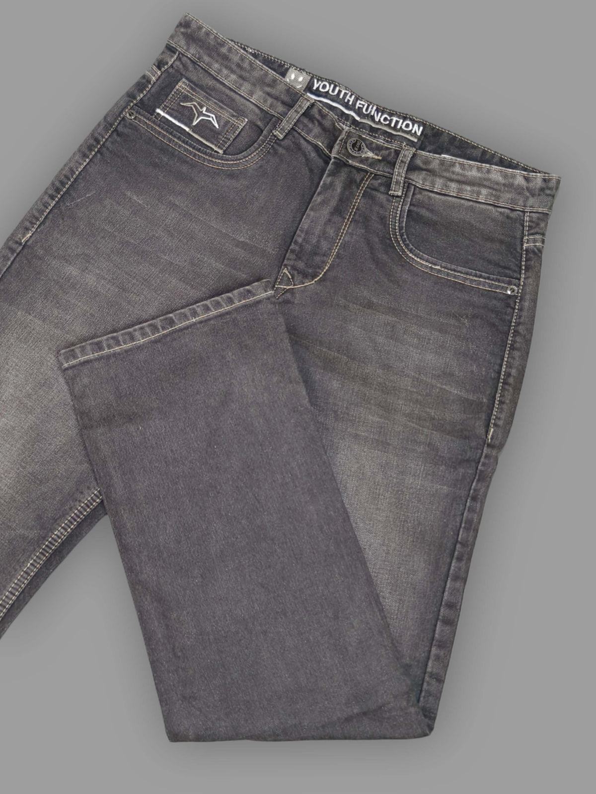 Men’s Grey Washed Straight Fit Denim Jeans – Premium Stretch Casual Wear