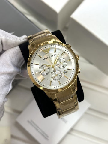 Emporio Armani Renato | Premium Stainless Steel Gold Chronograph Watch for Men