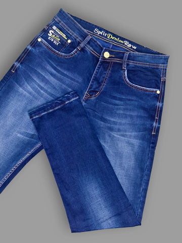 Split Denim Raw Premium Stretch Slim Fit Men’s Jeans – Dark Blue Washed Trekyoo