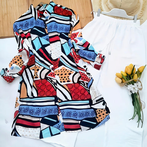 Vibrant Pop-Art Kurti with White Plazzo – Modern & Stylish Combo