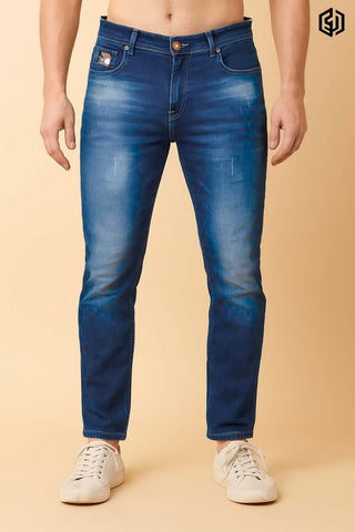 Men's Slim Fit Distressed Washed Blue Denim Jeans