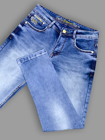 Men’s Slim Fit Light Wash Stretch Jeans | Premium Blue Denim Pants – Split Denim Raw Trekyoo