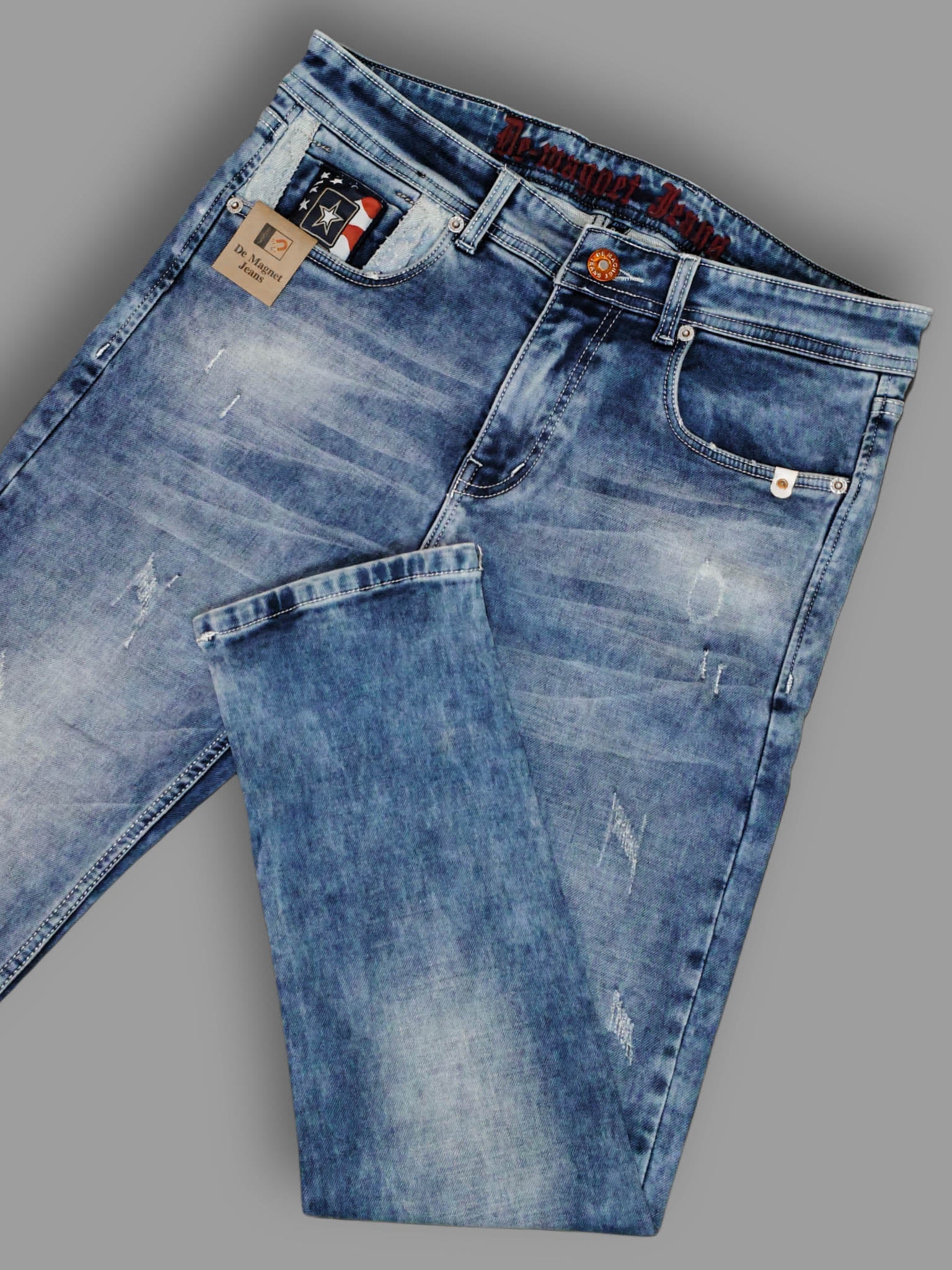 Men’s Light Blue Distressed Slim Fit Denim Jeans Trekyoo