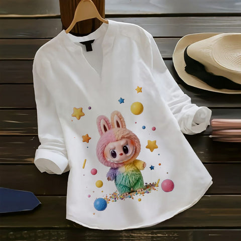 Sprinkle Joy – Rainbow Labubu Rayon Top for Women's