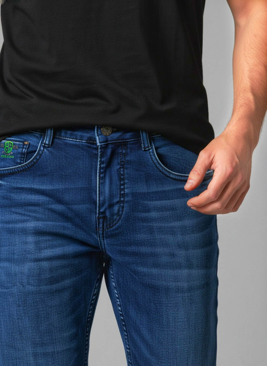 Men’s Slim Fit Mid-Blue Denim Jeans – Premium Stretchable Fabric Trekyoo