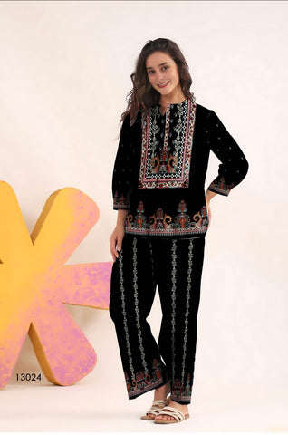 Classic Black Ethnic Printed Co-Ord Set – Style 13024