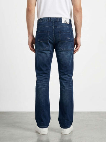 Men’s blue straight fit jeans side view
