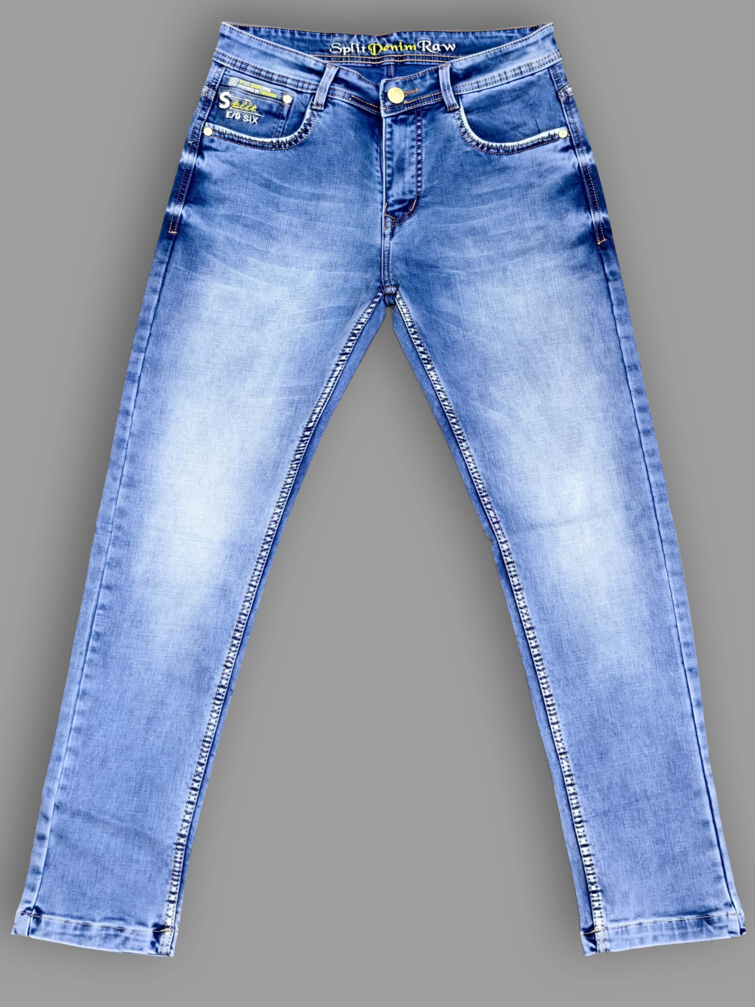 Men’s Slim Fit Light Wash Stretch Jeans | Premium Blue Denim Pants – Split Denim Raw Trekyoo