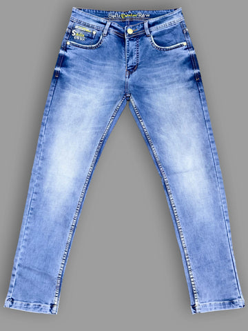 Men’s Slim Fit Light Wash Stretch Jeans | Premium Blue Denim Pants – Split Denim Raw Trekyoo