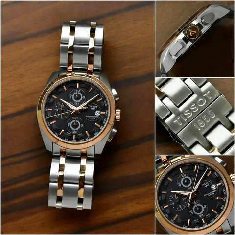 Tissot Men’s Chronograph Quartz Watch – Two-Tone Stainless Steel with Rose Gold Accents