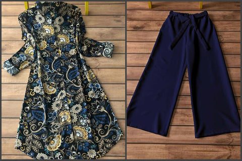 Floral Bloom Kurti with Classic Navy Plazzo Set