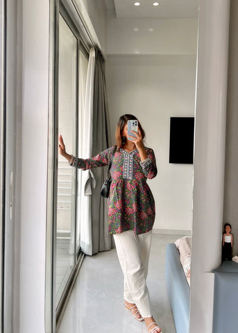 Floral Printed Peplum Kurti – Elegant Everyday Wear