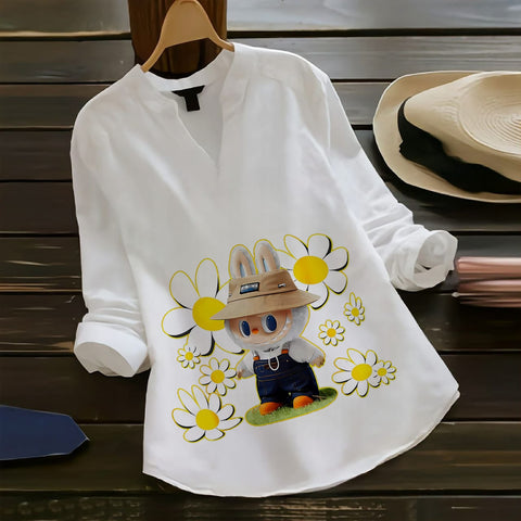 Farm Charm – Farmer Labubu Daisy Rayon Top for Women's
