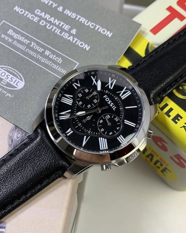 Fossil Chronograph Black Dial Men's Leather Watch