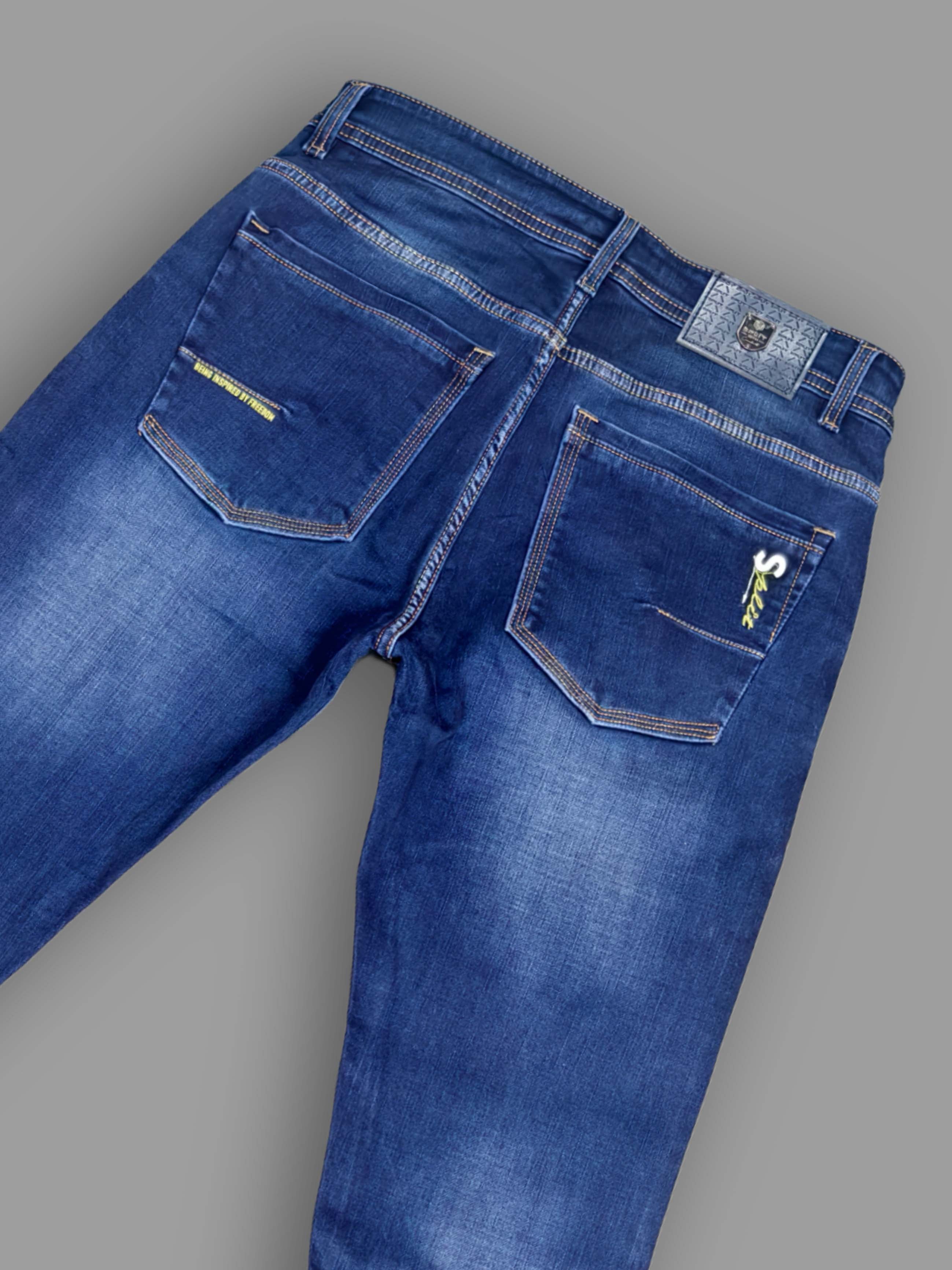 Split Denim Raw Premium Stretch Slim Fit Men’s Jeans – Dark Blue Washed Trekyoo