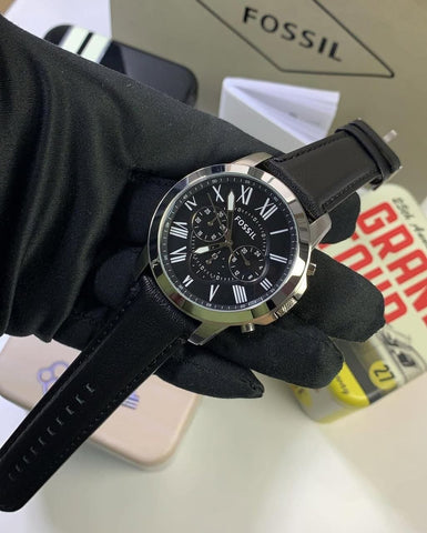 Fossil Chronograph Black Dial Men's Leather Watch